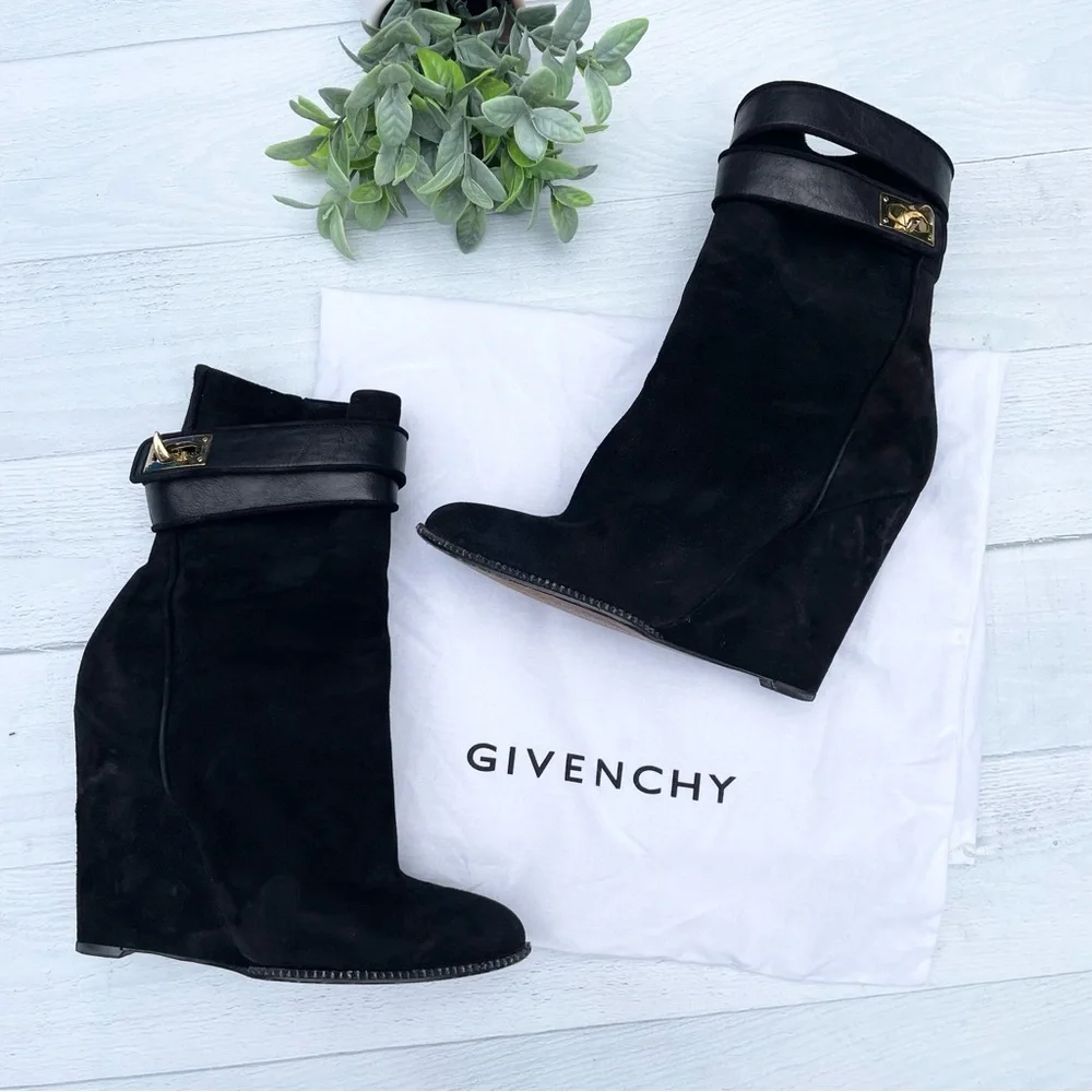Givenchy Black Suede Wedge Ankle Bootie Size Unknown. See measurements below. - Picture 2 of 15